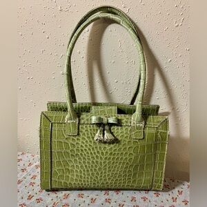 Liz Claiborne Olive Crocodile-Embossed Satchel